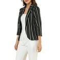 thumbnail image 5 of INSPIRE CHIC Women's Striped Blazer  3/4 Sleeves Casual Open Front Notched Lapel Blazer S Dark Black, 5 of 8