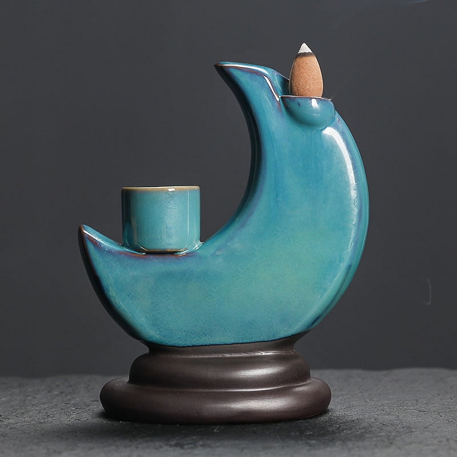 Lotus Pond Backflow Incense Burner Creative Moon-Shaped Ceramic Candle Holder Zen Incense Stick Tray Home Decoration for Yoga Meditation