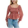 thumbnail image 1 of Ultra Flirt Womens Smocked Peplum Baby Doll Blouse, white, Juniors, L, 1 of 1