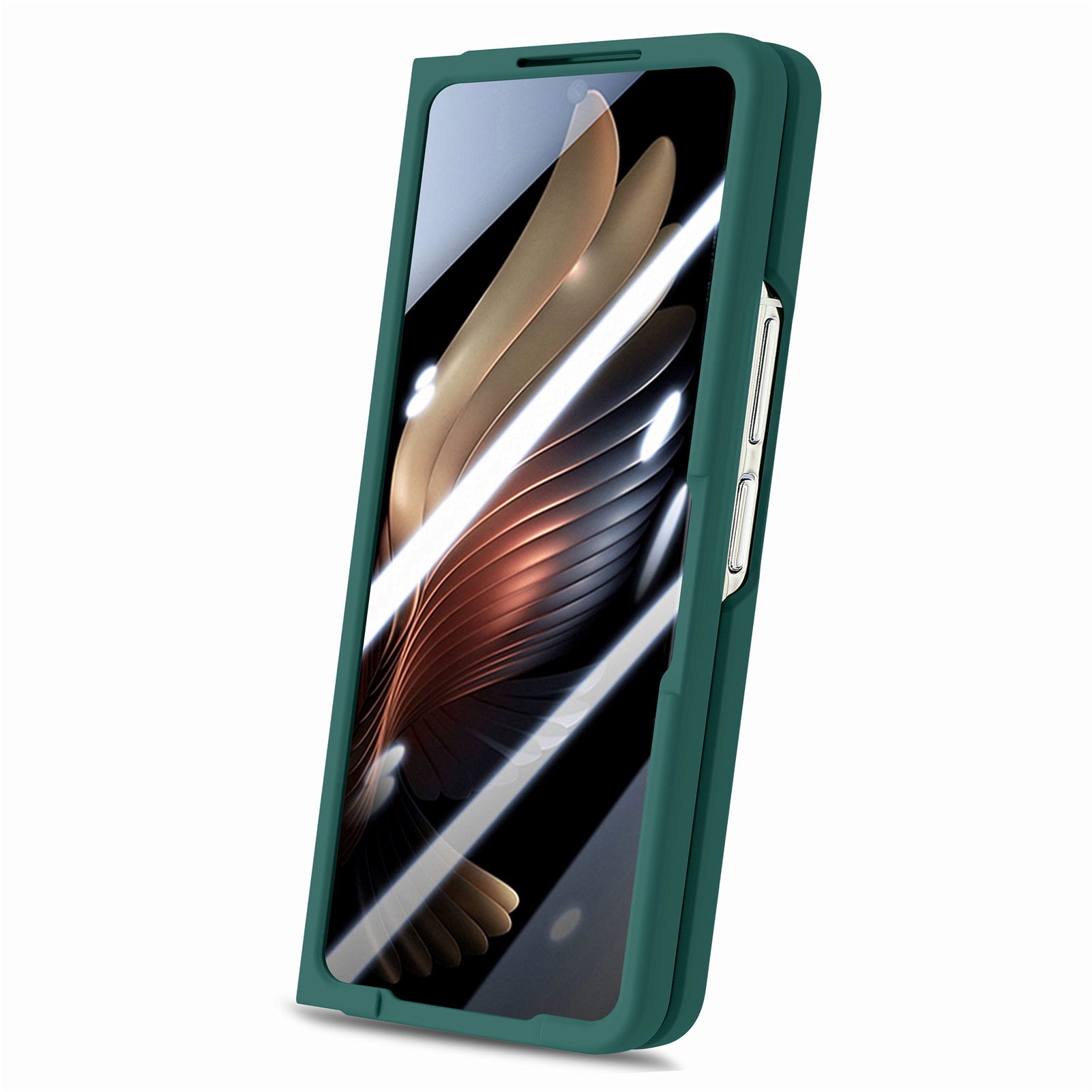 for Samsung Galaxy Z Fold 5 Case with Strap, [Non Slip Silicone Touch] Slim Protective Phone Case with Elastic Finger Wristband, Shockproof PC Cover for Samsung Galaxy Z Fold 5 2023 - Dark Green