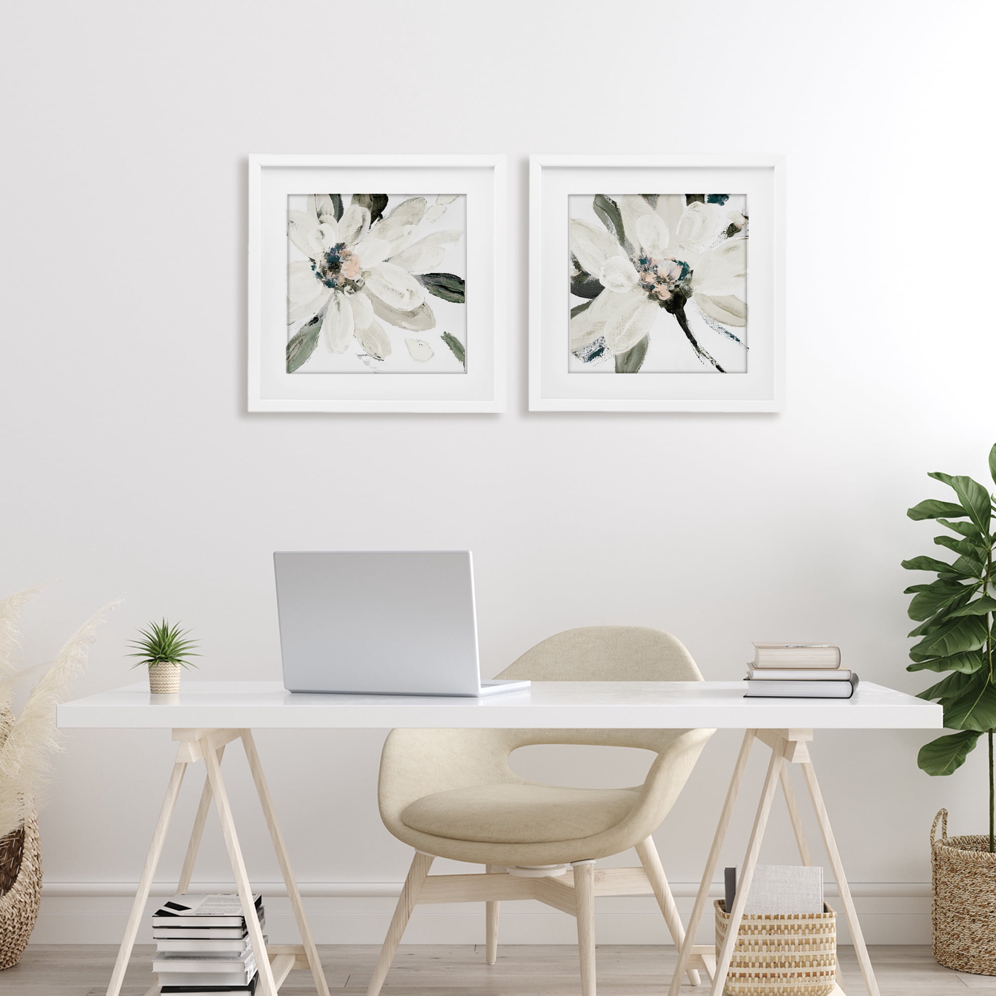 Stupell Industries Naturally Blooming White Flowers 2 Piece White Framed Print Under Glass Set, design by Lanie Loreth