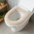 thumbnail image 2 of Jacquard Toilet Seat Cover, Extra Large Fabric Cushioned Toilet Lid with Zipper, Washable Soft Bathroom Seat Pad, Non-Slip Elastic Design ( Coffee ), 2 of 6