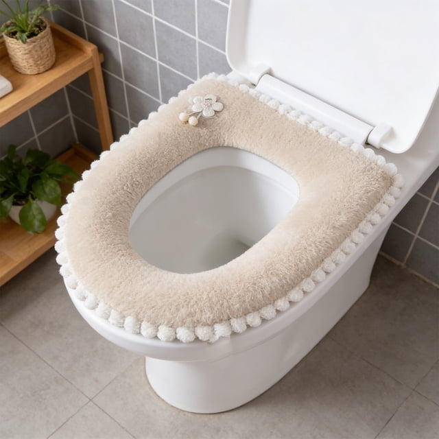 Funda de asiento de inodoro de felpa gruesa | Cojín de asiento de inodoro suave, lavable y con cremallera | Funda de asiento de baño cálida y cómoda con asa