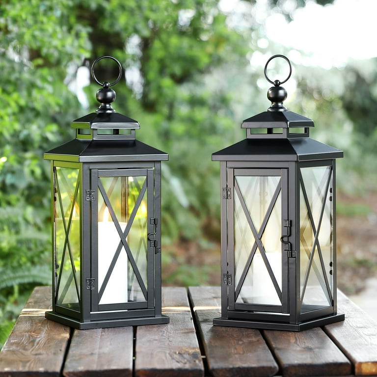 SAFAVIEH Lirio Black Metal Outdoor Candle Holder, Set of 2