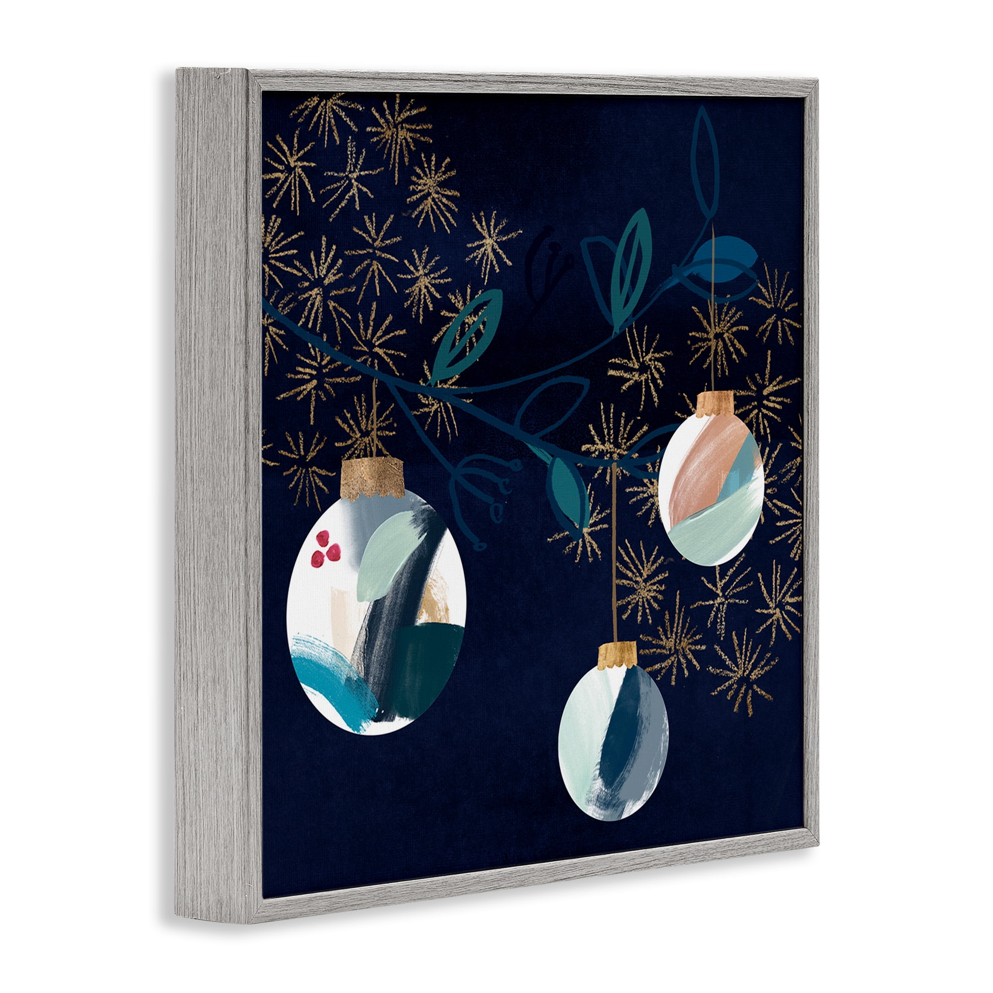 Stupell Industries Hanging Christmas Orbs Holiday Painting Gray Framed Art Print Wall Art, 17 x 17