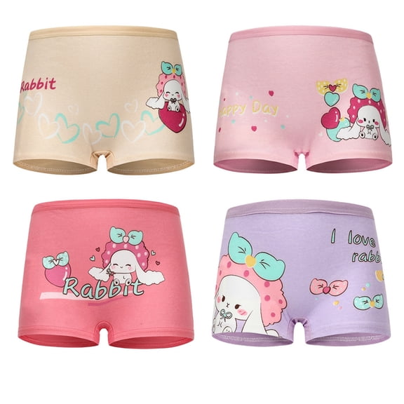 4Pcs/Pack Little Girls Underwear Briefs Panty Cartoon Pattern Soft Breathable Elastic Cotton Girls Briefs