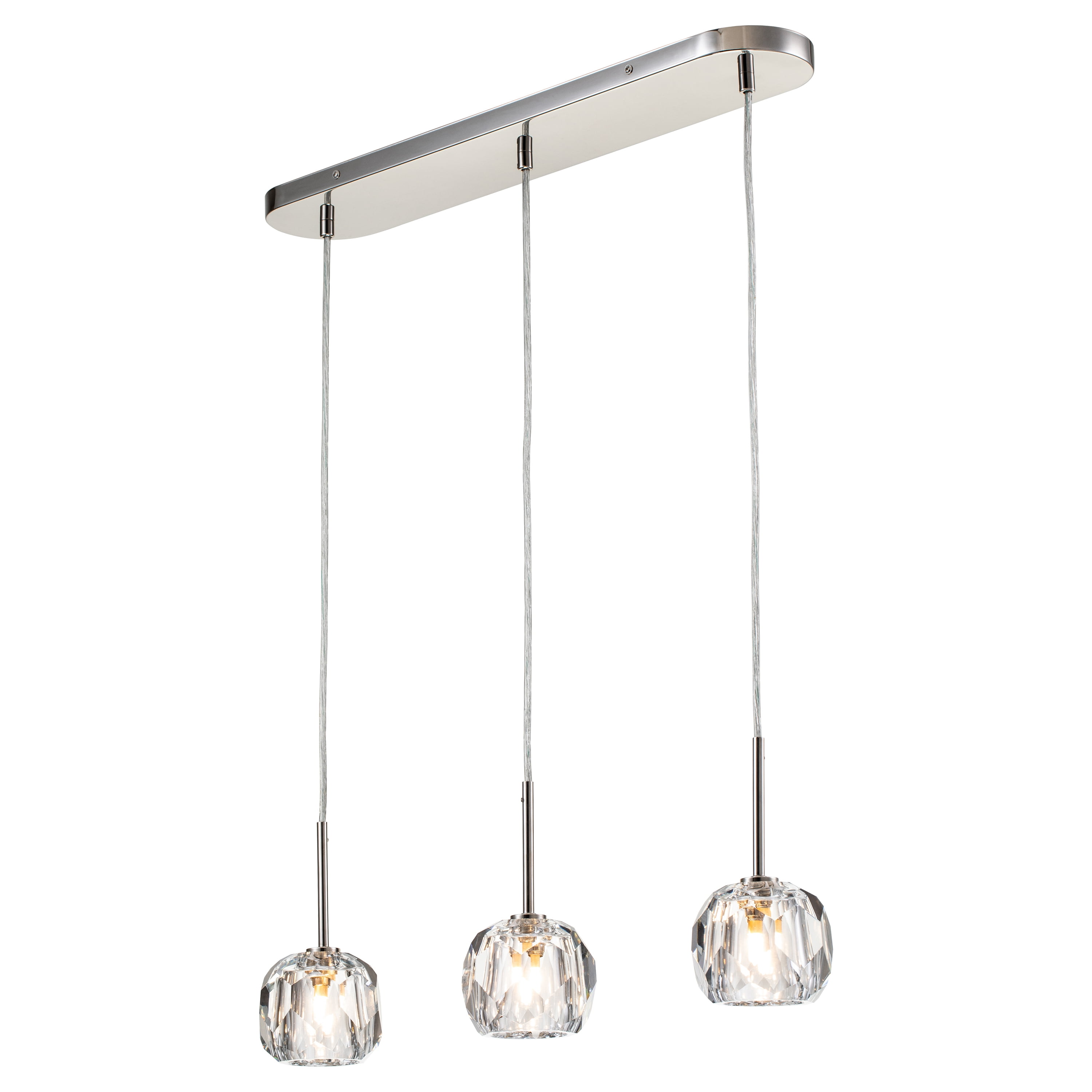 C Cattleya 3Light Brushed Nickel Island Pendant LED Light with Crystal