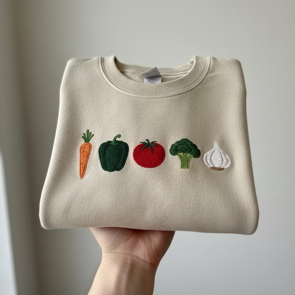 Veggie Embroidered Sweatshirt, Carrot Pepper Tomato Broccoli Garlic Crewneck, Vegetarian Gift, Garden Lover Shirt, Farmer Market Hoodie