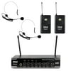 Pyle PDWM2122 - Home & Office UHF Microphone System - PA Public Address Mic System with (2) Beltpacks, (2) Headset Mics, Desktop USB Powered