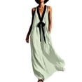 thumbnail image 6 of Women's Halter V-Neck Maxi Dress, Sleeveless High Waist Flowy Dress with Button Detail, Casual Cotton-Linen Look Sundress, Elegant Summer Dress for Beach Vacation and Evening Events Green S, 6 of 6