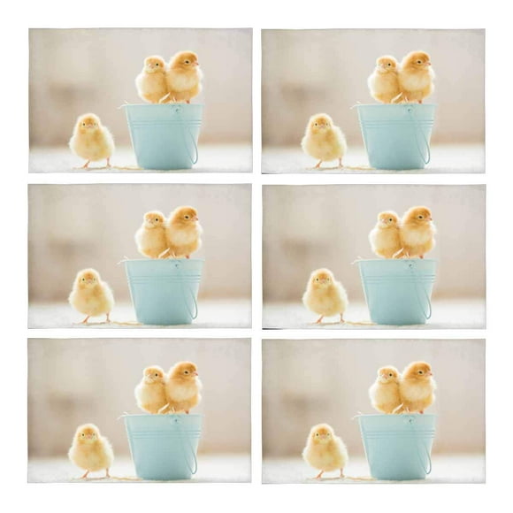 YUSDECOR Cute Baby Chicks Yellow Little Chicken Placemats Table Mats for Dining Room Kitchen Table Decoration 12x18 inch,Set of 6