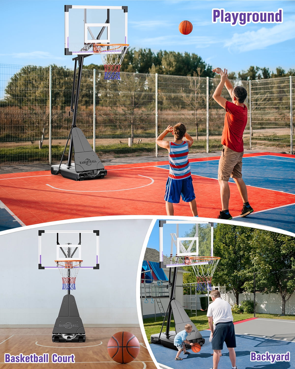 Toremore 48 Inch Portable Basketball Hoop, 5.25-10FT Adjustable Basketball Hoop with PC Backboard, Basketball Hoops & Goals for Kids/Teens/Adults in Backyard, Driveway & Indoor