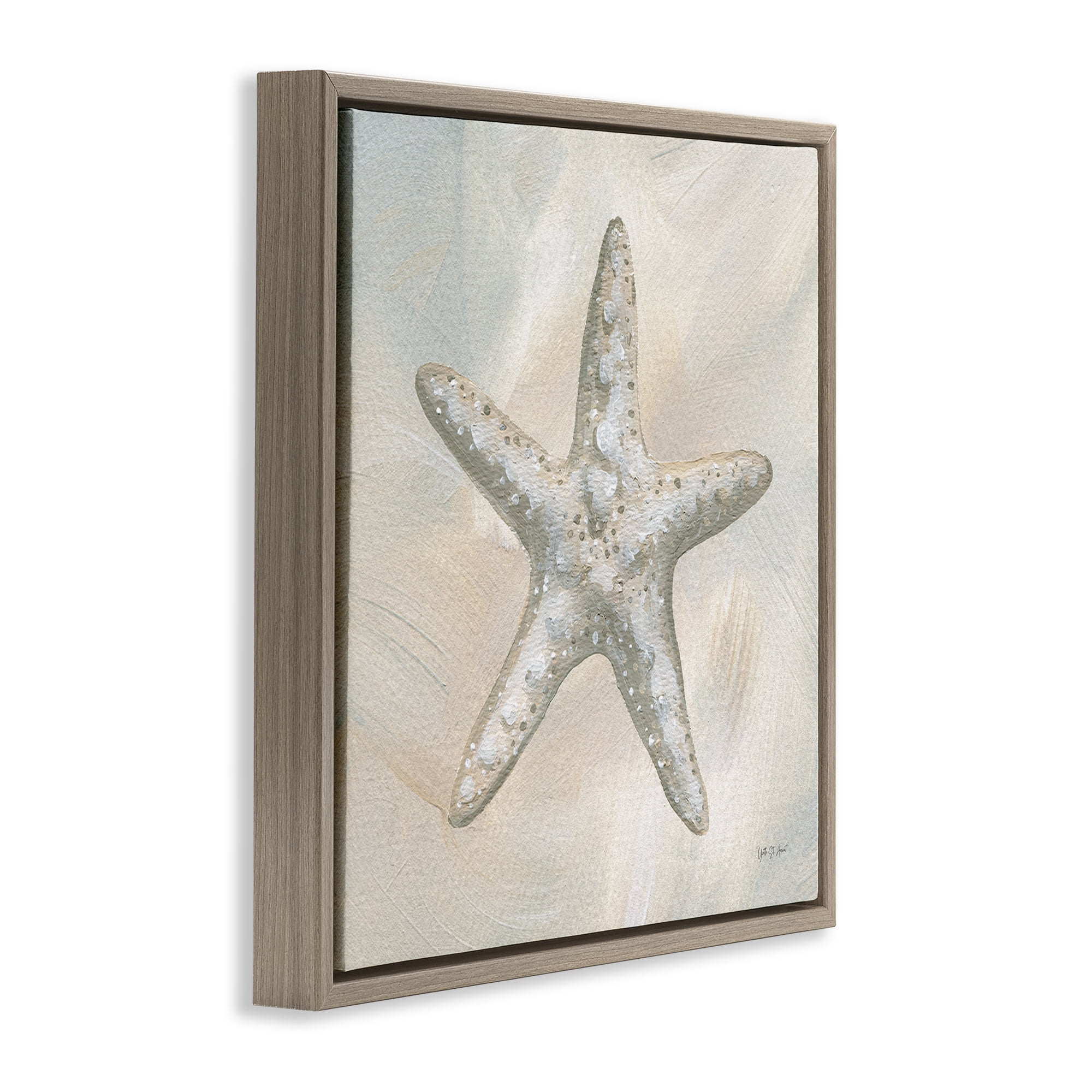 Stupell Industries Simple Beige Starfish Coastal Painting Brown Floater Framed Canvas Art Print Wall Art, 25 x 25
