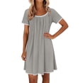 thumbnail image 5 of Lmueinov Women's Lace Trim Short Sleeve Nightgown, Soft Stretchy Casual Sleep Dress Nightshirt S-3XL, 5 of 8