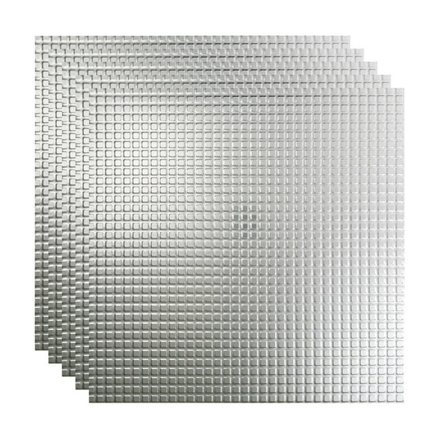 FASÄDE Square Decorative Vinyl 2ft x 2ft Lay in Ceiling Panel in Brushe Aluminum (5 Pack)