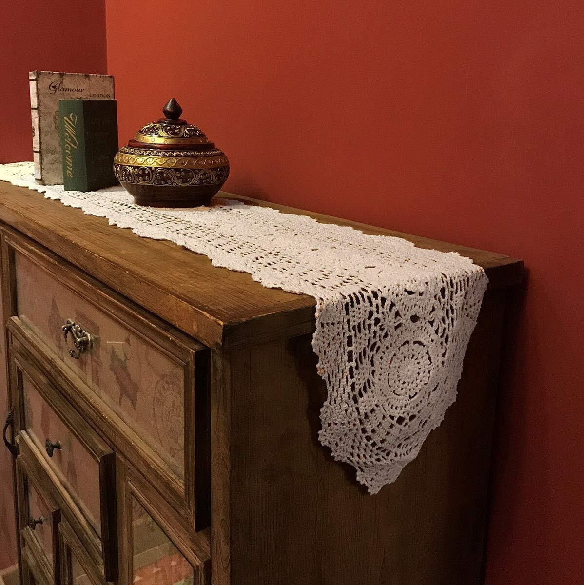 Handmade Crochet Cotton Table Runner Lace Doilies Doily Oval Dresser Scarves,11.8 by 35 Inches.