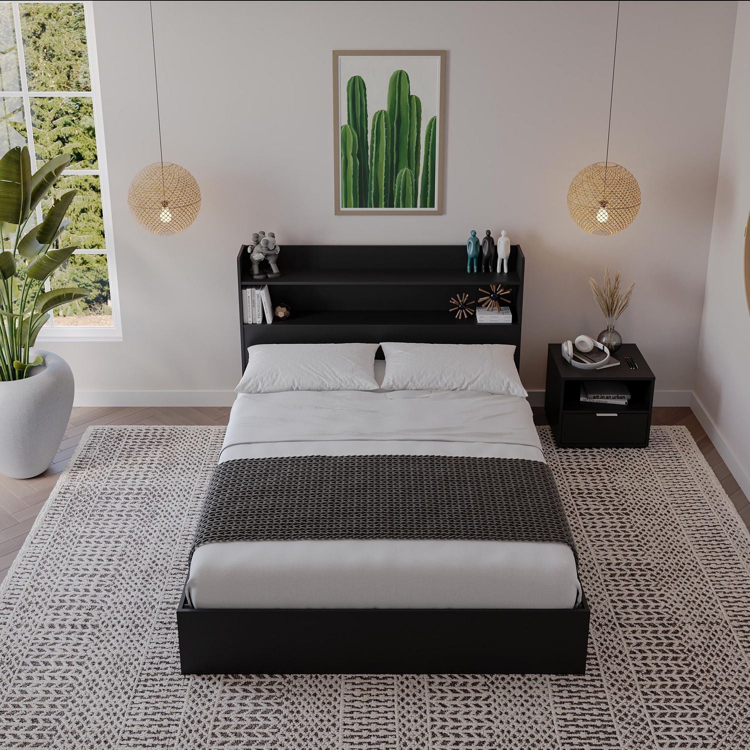 Nexera Hunter Platform Bed With Headboard And 1-Drawer Nightstand