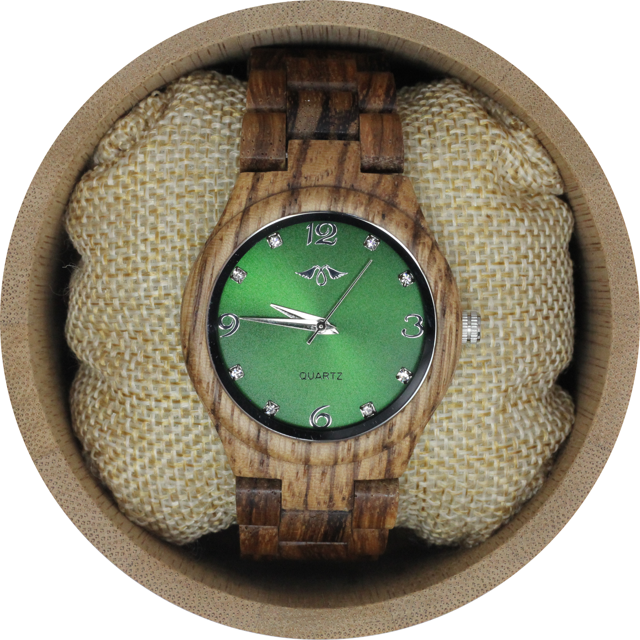 Angie Wood Creations Zebrawood Women’s Watch With Green Dial