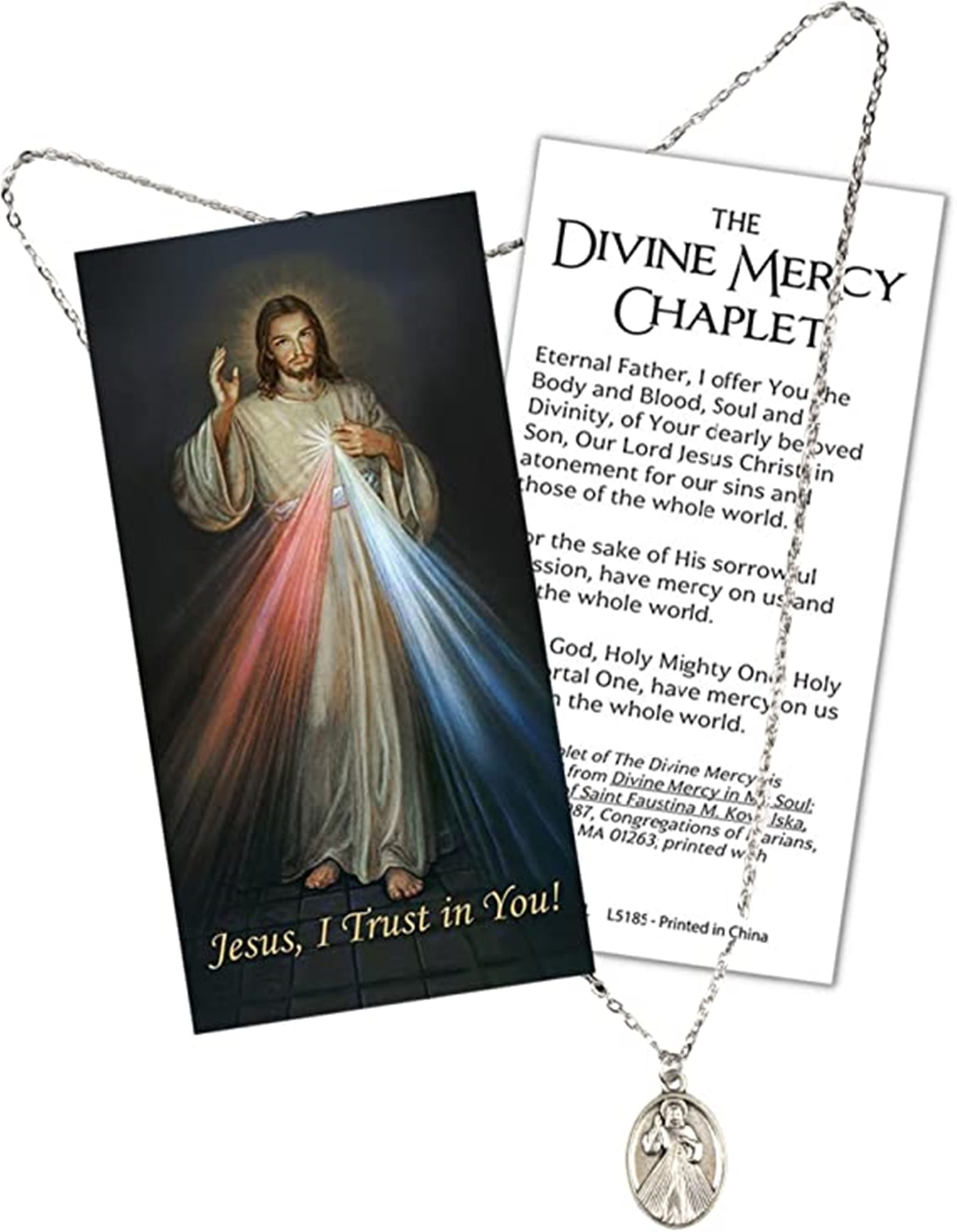 Divine Mercy Necklace and Prayer Card, Catholic Jewelry Gifts, 20 Inch