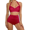 thumbnail image 1 of GDREDA Detachable Padding Neck Printed Two Piece Tankini Swimsuit High Waist Adjustable Ties Red,S, 1 of 6