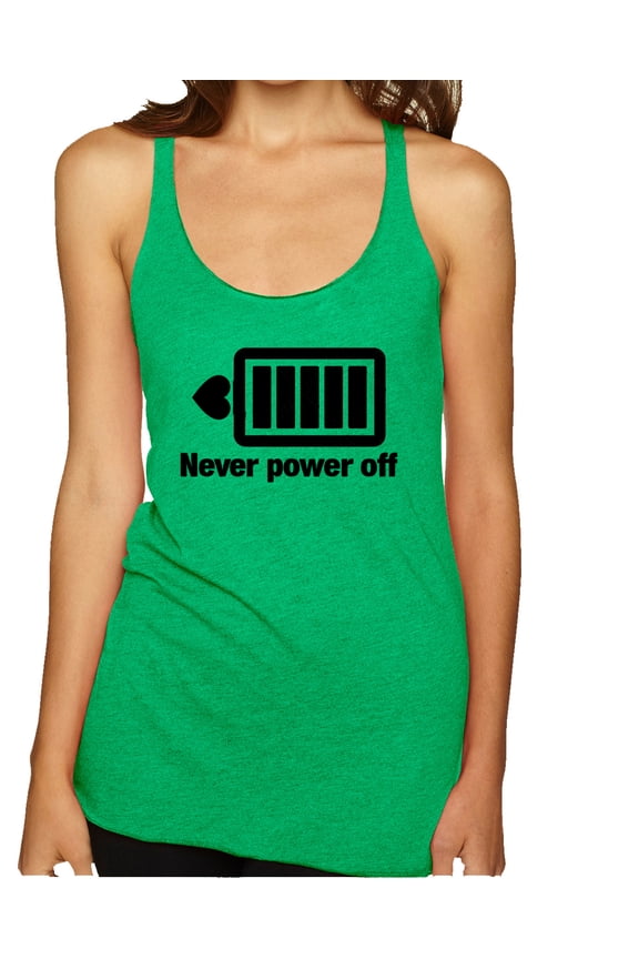 , Cute Heart Never Power off Love Couple Gift Valentine's Day Tri-Blend Racerback Tank Top, Envy, Large