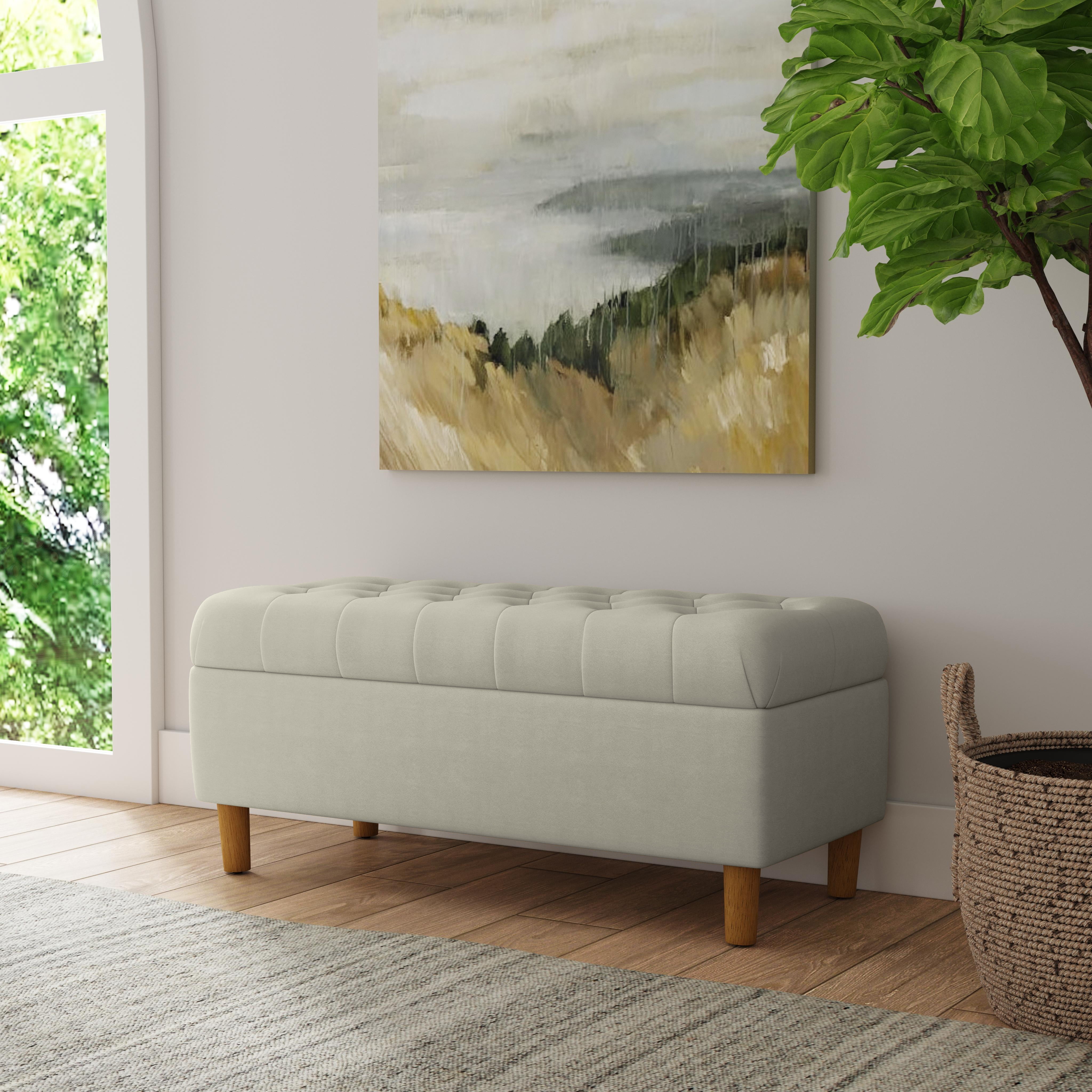 HomePop Button Tufted Storage Bench, 40"W x 18"D x 18"H, Fawn Velvet