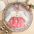 thumbnail image 2 of enyan Baby Girl Fall Clothes Newborn Romper Dress Ruffle Long Sleeve Onesie Jumpsuit Outfits with Bow Headband Pink，6-9 Months, 2 of 7
