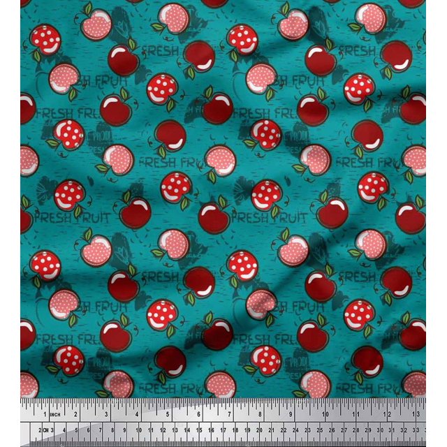 Soimoi Poly Georgette Fabric Heart,Leaves & Cherry Fruits Print Fabric by Yard 42 Inch Wide