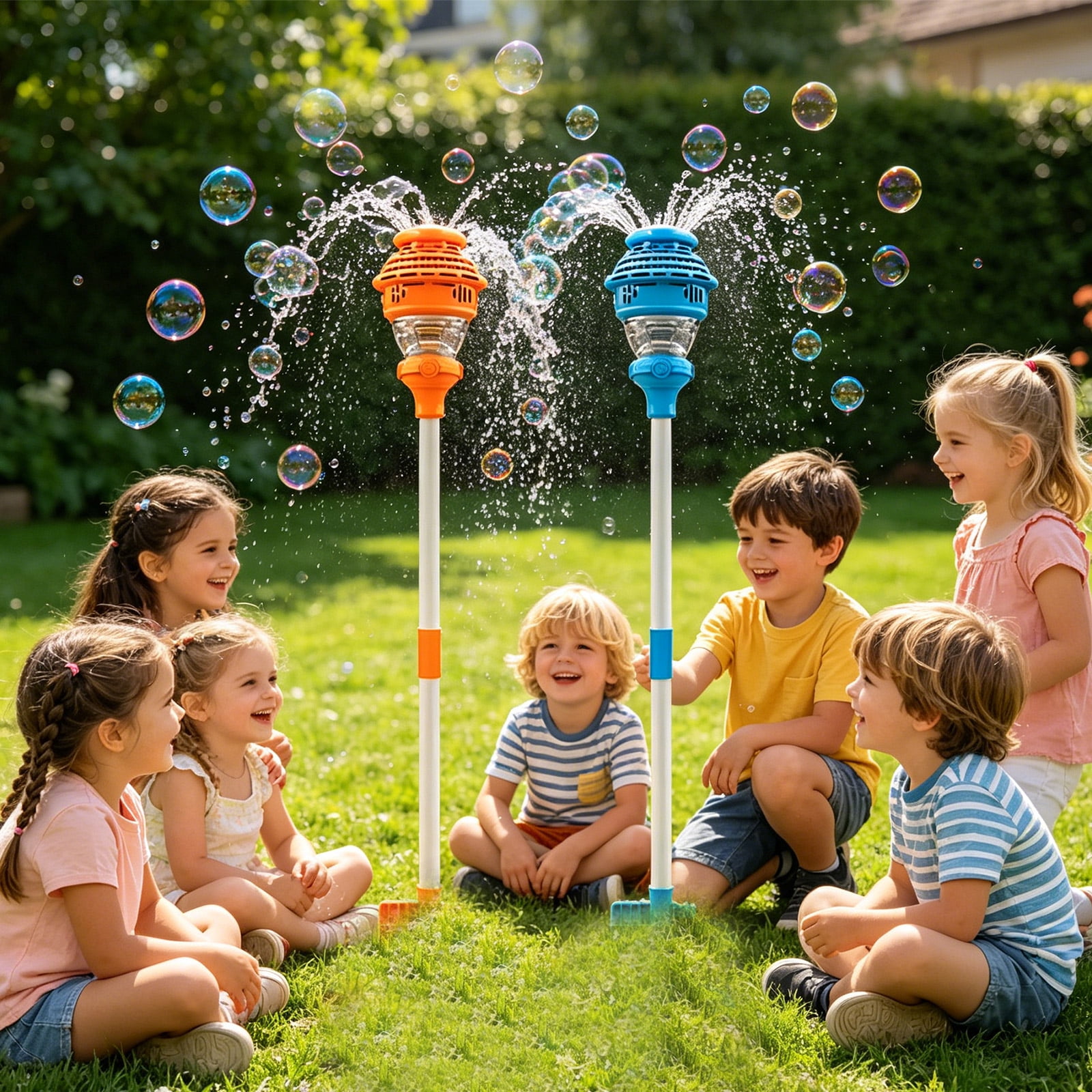 Bubble Sprinkler Machine, Outdoor Bubble Blower and Water Spray 2 in 1 Wand with Street Lamp Design, Plastic Bubble Maker for Garden Party Event (Random Color)