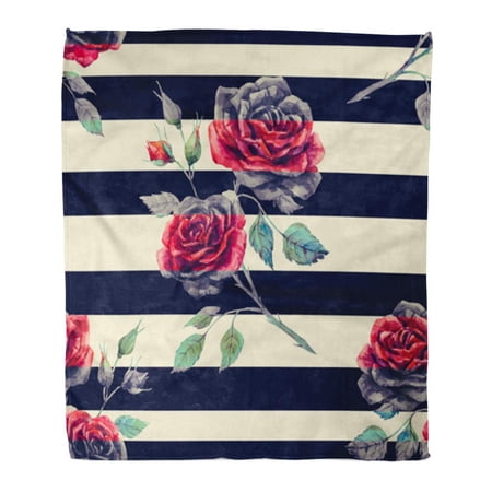 SIDONKU Throw Blanket Warm Cozy Print Flannel Pink Stripe Watercolor Pattern Rose Red Striped Black Vintage Floral Comfortable Soft for Bed Sofa and Couch 50x60 Inches