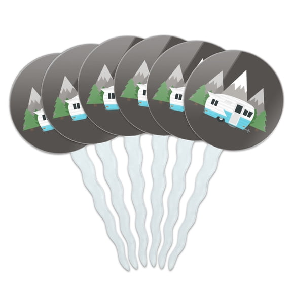Camper in the Mountains Cupcake Picks Toppers Decoration Set of 6