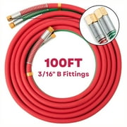 SPARC USA 100FT 3/16" Oxy Acetylene Grade T Hose Set + Strain Reliefs - B Fittings