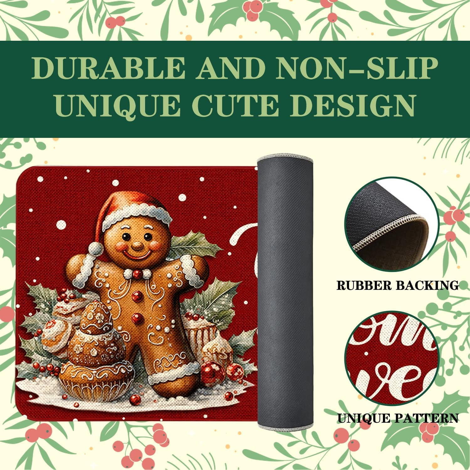 Christmas Door Mat 17x29 Inch Home Sweet Home Doormat Decorative Outdoor Winter Christmas Gingerbread Decoration Indoor Outdoor Entrance Floor mat, Non Slip Welcome Party Decor