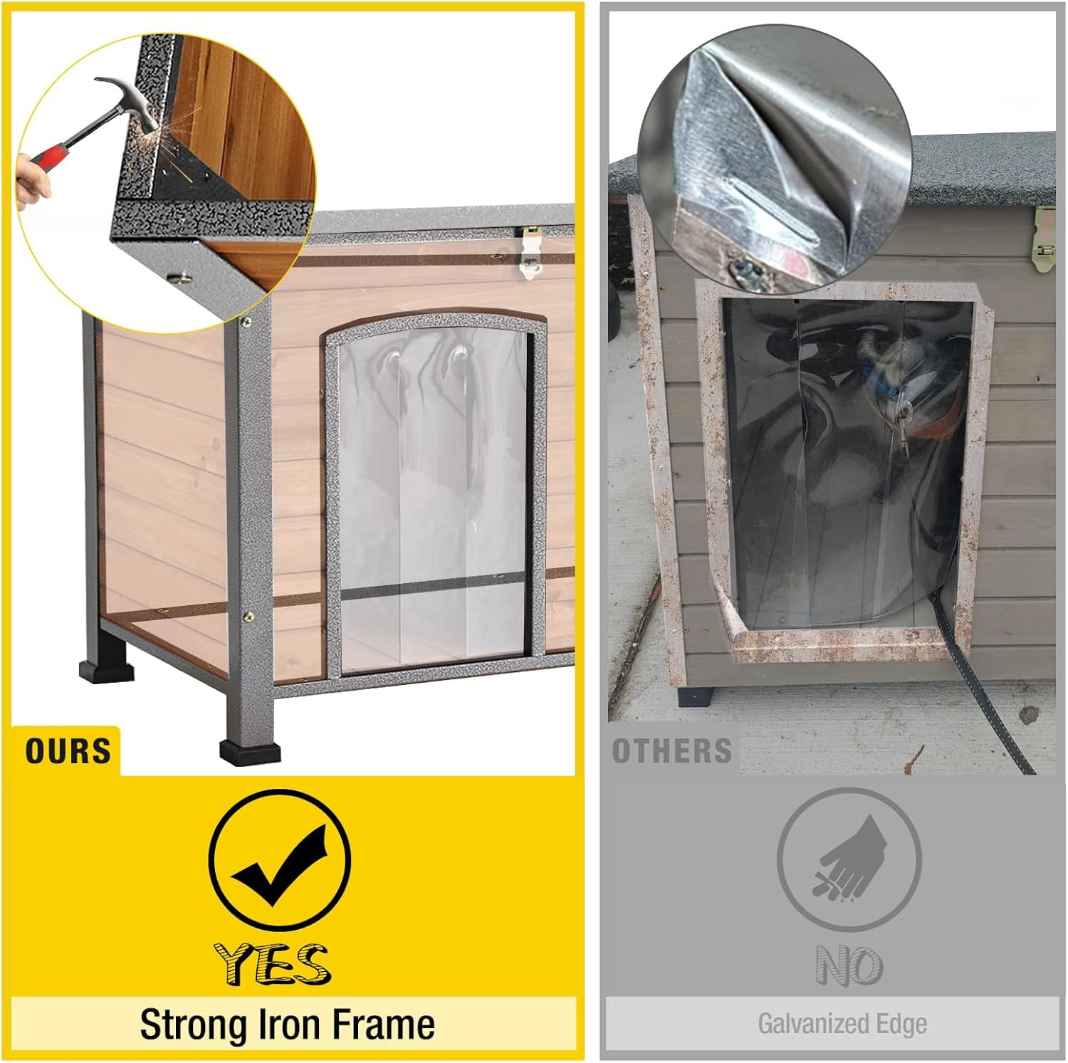 Aivituvin Insulated Heated Dog House with Insulated Liner & Heating Pad, All-Around Iron Frame Large Outdoor Dog House for Small & Medium & Large Dogs, Waterproof, Brown