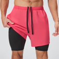 thumbnail image 6 of Men's 2 in 1 Running Shorts Quick Dry Gym Athletic Workout Shorts for Men with Phone Pockets Rose Red M, 6 of 8