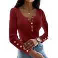 thumbnail image 1 of Sherrylily Women Sexy Long Sleeve Sweater Pullover Scoop Neck Button Up Tops, 1 of 3
