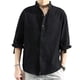 thumbnail image 1 of Camisas casuales holgadas de lino para hombre, camisas de vestir de manga 3/4, camisas de corte regular con botones Negro, 1 of 7
