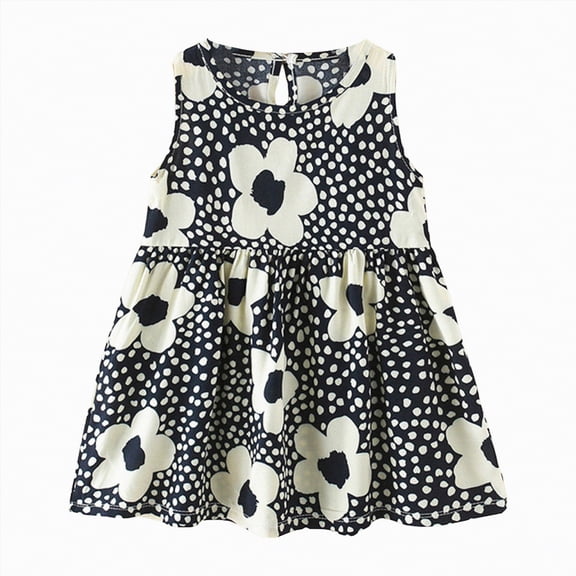 Hessimy Toddler Girls Cotton Summer Embroidery Applique Short Sleeve Dress,cute casual(Black,7-8 Years)