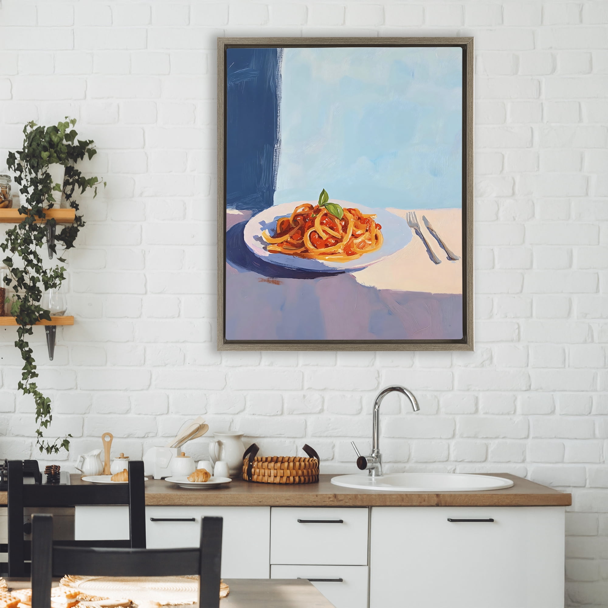 Stupell Industries Italian Spaghetti on Plate Brown Framed Floater Canvas Wall Art, design by The Prints Vibe