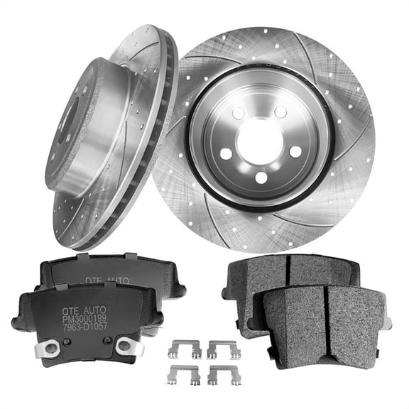 Set of 6 Rear 320mm Drilled Slotted Brake Disc Rotors-Ceramic Brake Pad Kit For 2005-2008 Dodge Magnum