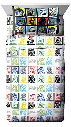 Jay Franco Star Wars Classic Grid 4 Piece Full Sheet Set, 100% Microfiber, White