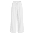 thumbnail image 3 of Outfmvch Women Linen Cropped Pants Cropped Pant with Pockets Straight Leg Lounge Trouser Drawstring Lightweight gaucho pants Pull on Pants Cruise Pants Gaucho pant Women' s Culottes Linen White 4XL, 3 of 9