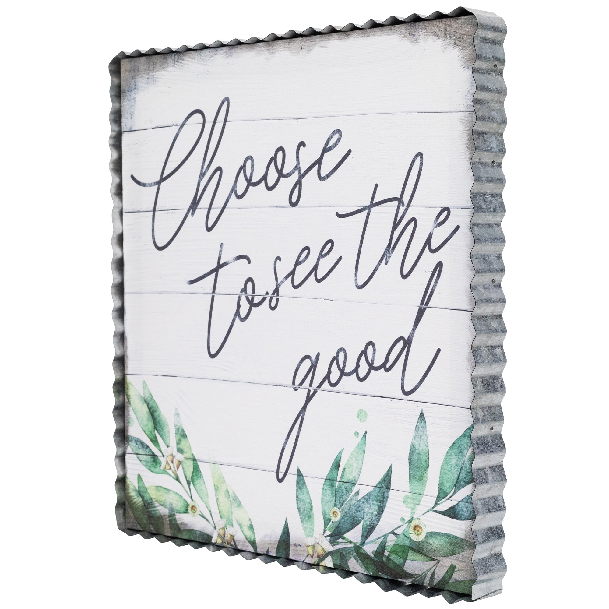 Northlight Choose to See the Good Metal Framed Canvas Wall Sign - 12" x 12" - White and Green