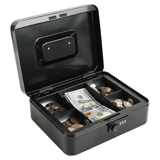 Caja Fuerte de Acero Xydled Negro Grande con Cerradura de Combinación y Bandeja Extraíble para Moned
