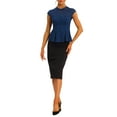 thumbnail image 2 of INSPIRE CHIC Women's Lace Floral Crochet Round Neck Sleeveless Peplum Blouse Top S Dark Blue, 2 of 6