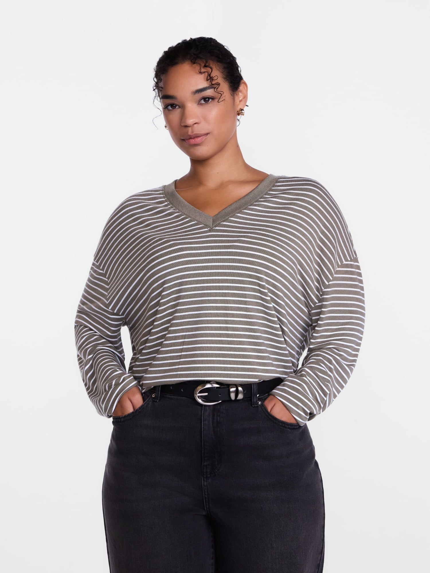 Scenario Women's and Women's Plus Relaxed Tee with Long Sleeves, Sizes XS-4X
