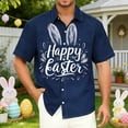 thumbnail image 2 of Lightweight Button Down Short Sleeve Shirt for Men Easter Bunny Egg Print Breathable Navy XXL, 2 of 6