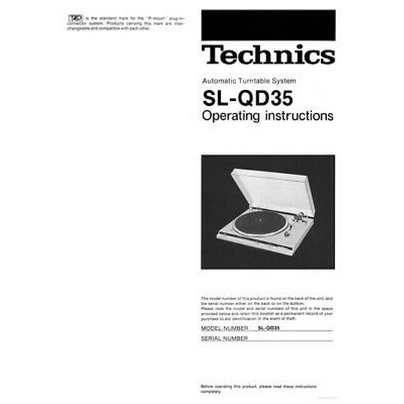Instruction Manual ONLY for Technics SL-QD35 Turntable Owners Instruction Manual REPRINT