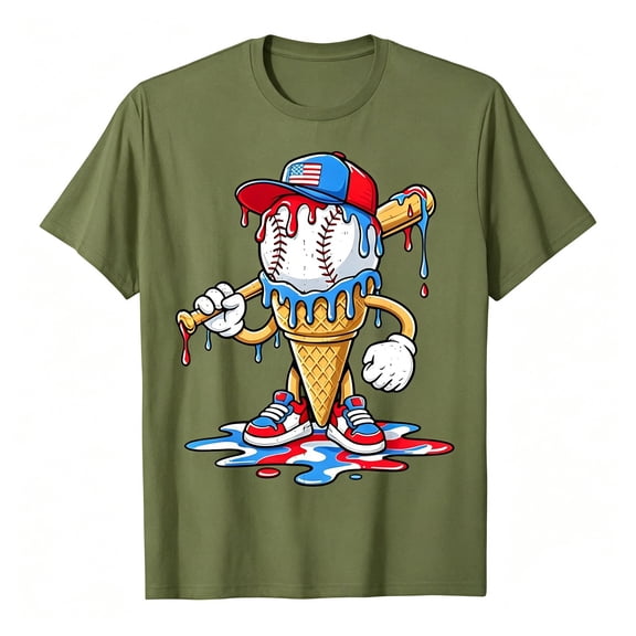 Ruiwill Toddler Boys Tops Baseball Print Crew Neck Short Sleeve Tees Summer Stretchy School Casual Boy Tops Size 2-3 Years Army Green