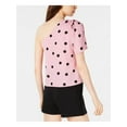 thumbnail image 2 of BAR III Womens Pink Polka Dot One Shoulder Asymmetrical Neckline  Top L, 2 of 2